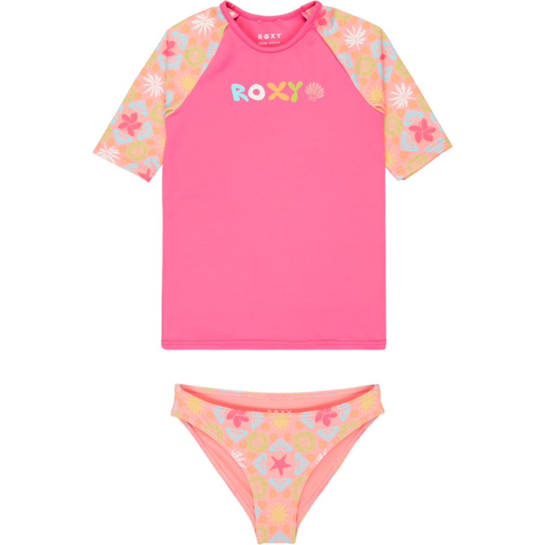 2026 Roxy Junior Check-sæt I Lycra Med Korte ærmer ERLWR03357 - Plumeria Hippie Hour Diagonal